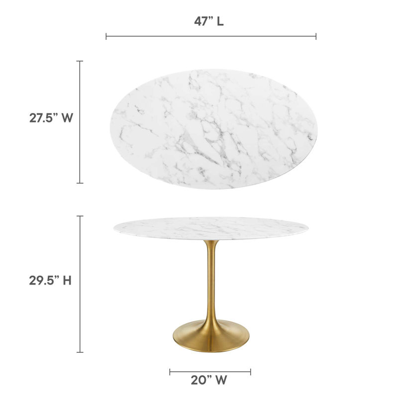 Mid-Century Modern 48" Oval Marble Top Dining Table in Gold