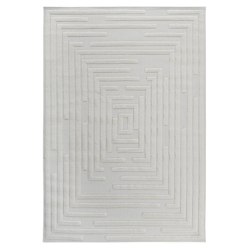 Step Collection High-Low Striped Cream Indoor Area Rug, 7'9''X10', Modern, Contemporary, Geometric, Bohemian, Bedroom, Kitchen, Living Room, Non Shedding Carpet