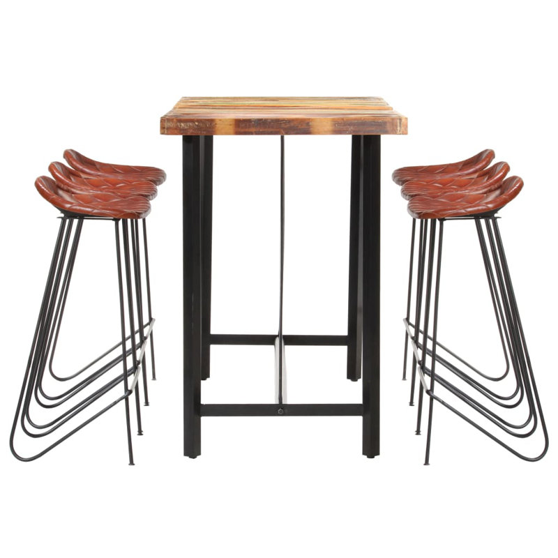 Ensemble de bar 17 pièces 17 étages en bois récupéré massif et cuir véritable