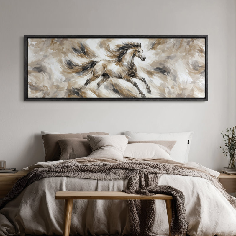Très grand cheval de course neutre, reproduction d'art abstraite, art mural, H 20 po x l 60 po, Noir
