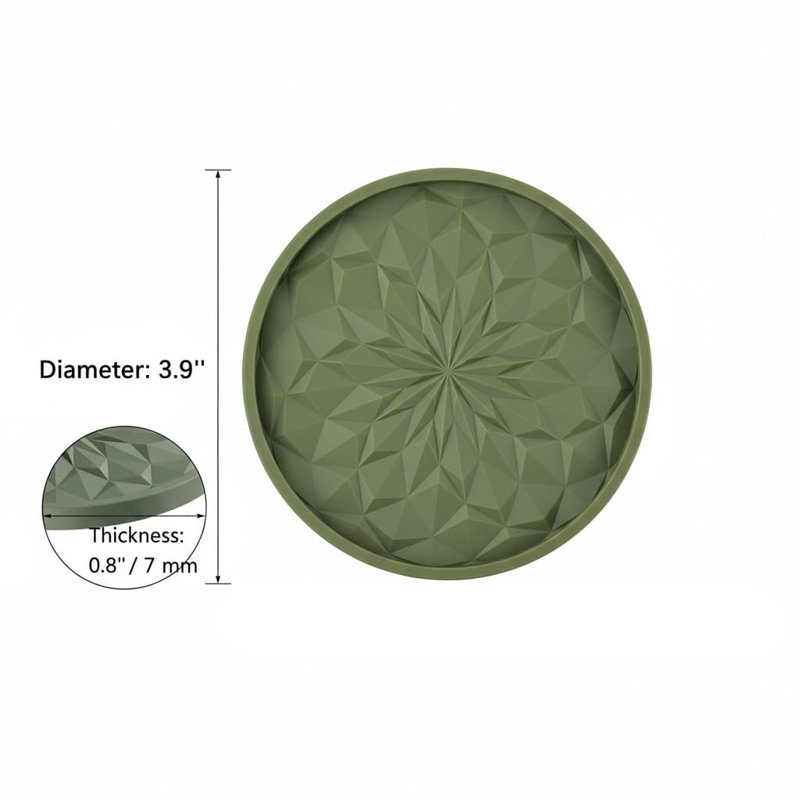 3.9" 6-Pack Orange Silicone Coasters with Holder - Non-Slip Drink Mat, Green