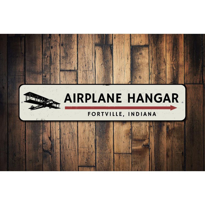Panneau en aluminium personnalisé Hangar d'avion, H 6 po x l 24 po x P 0,063 po