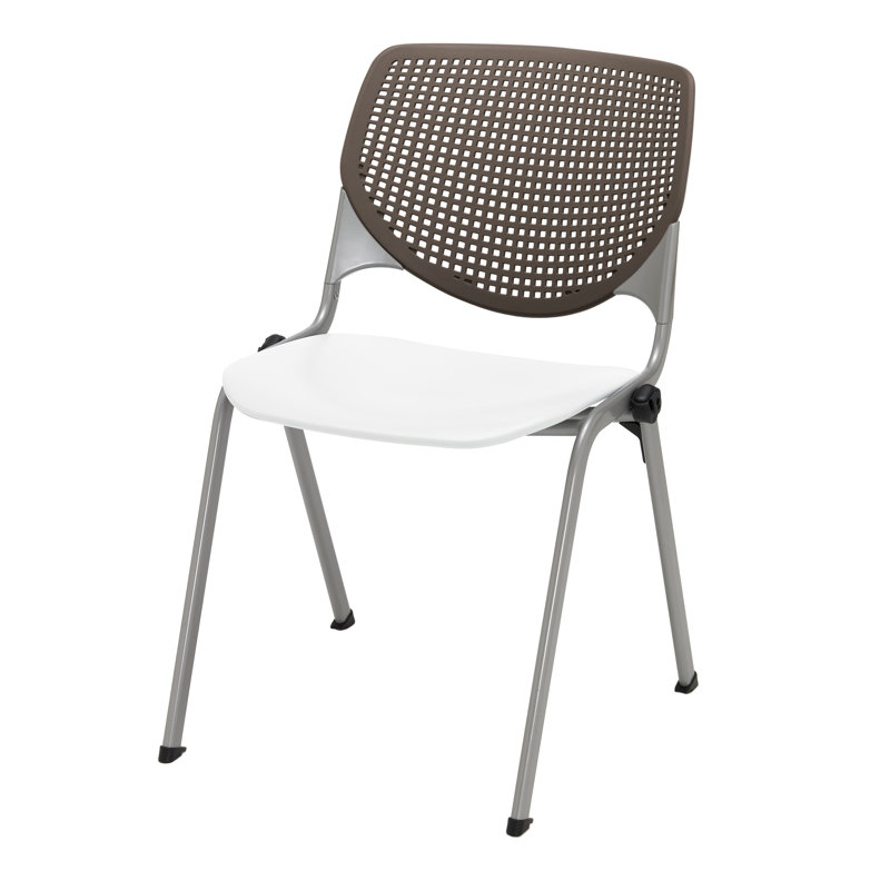 Chaise empilable en poly sans accoudoirs Kool, Blanc / pierre brune, Sans roulettes