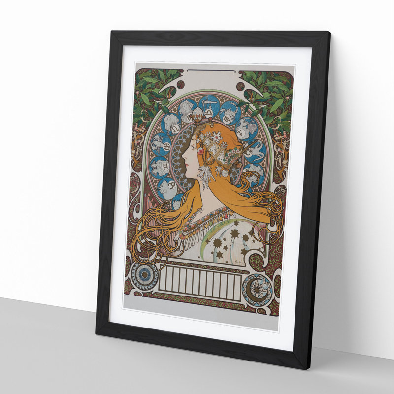 The Zodiac Vol.1 by Alphonse Mucha - Picture Frame Graphic Art, 65cm H x 48cm W x 2cm D, Black