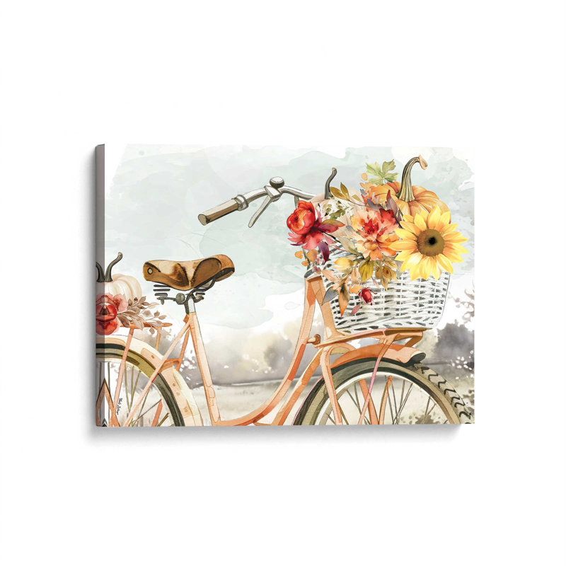 «Fall Floral Bicycle I» par Nicole DeCamp, reproduction d'art, L 24 po x H 18 po, Ne s’applique pas, Toile tendue