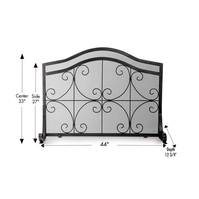 Large Crest Flat Guard Fireplace Screen, 33" H x 44" W x 13" D, Black
