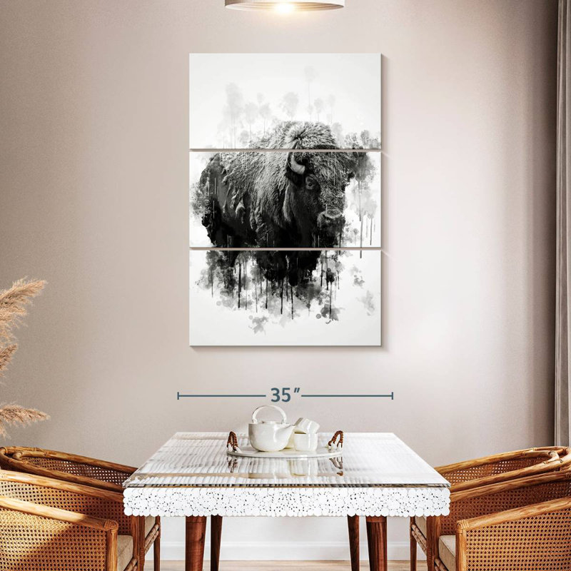 Bison Brampt noir et blanc, H 50 po x l 32 po