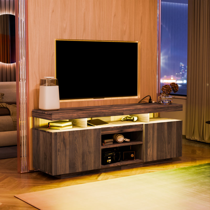 Chappa 63.78'' TV Stand for TVs up to 70", Modern Media Console with Outlet and RGB LED Light, Walnut