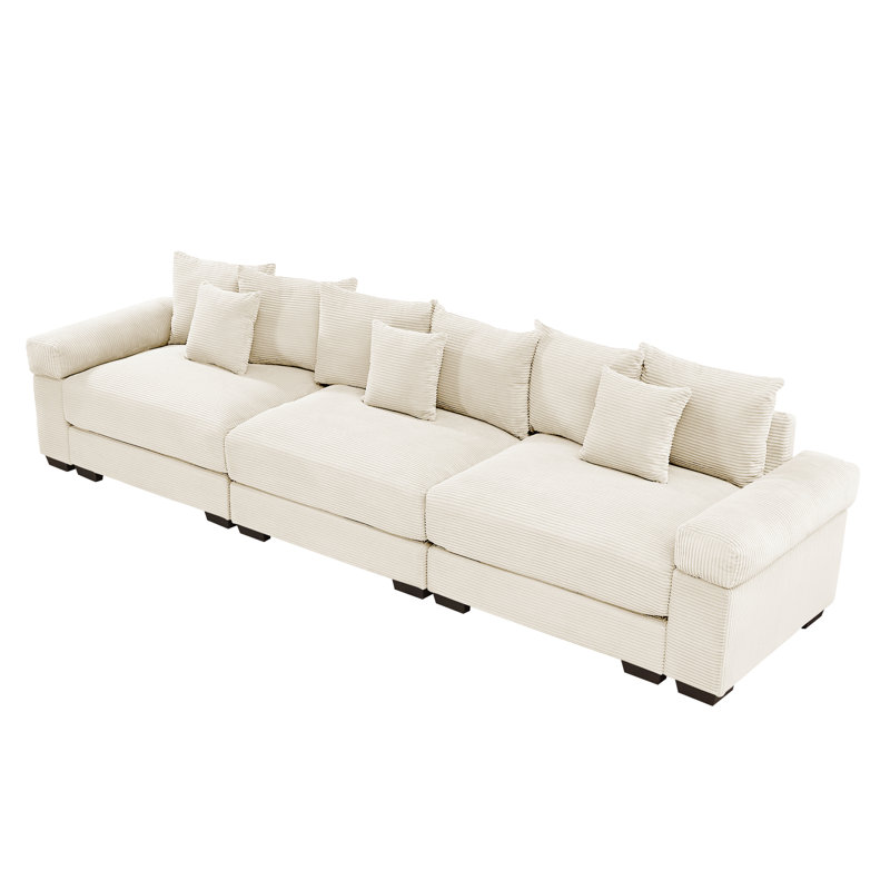 Canapé 130 po en velours côtelé de 130 po de largeur, assise spacieuse de 113 po de largeur, blanc, 3, White