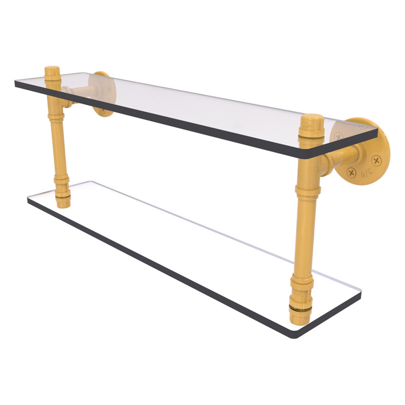 Tablette double en verre Pipeline Collection P, H 9,4 po x l 22 po x P 5,6 po, Or espagnol