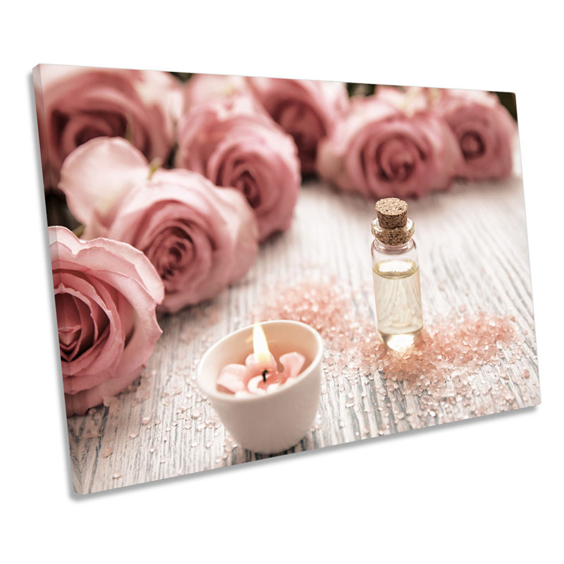 Pink Rose Candle Floral - Wrapped Canvas Print, 30.5cm H x 45.7cm W x 2cm D