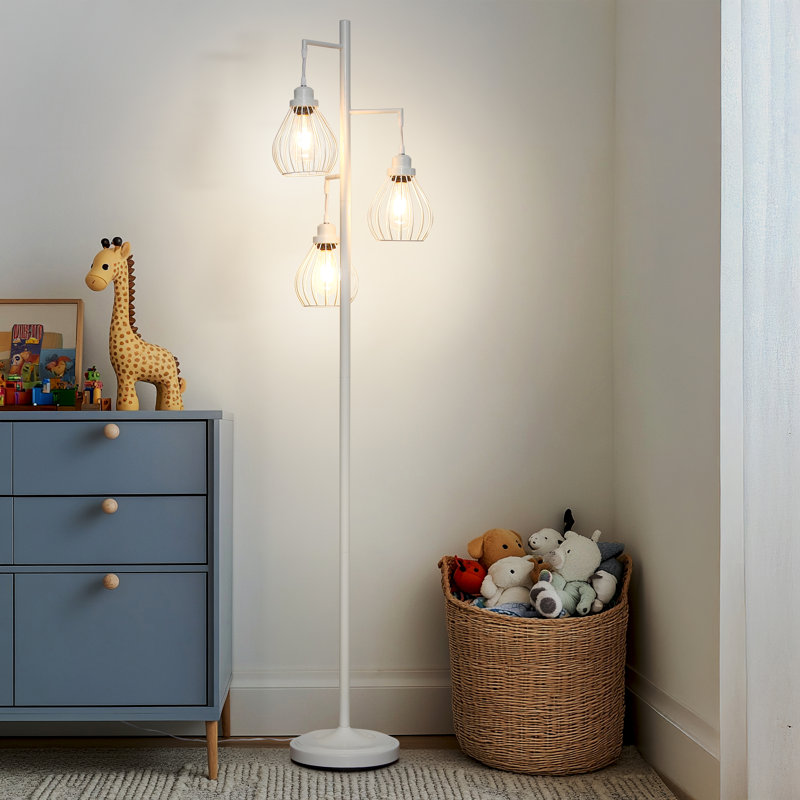 Teardrop 68 in. Industrial 3-Light LED Energy Efficient Floor Lamp with 3 Metal Shades, White