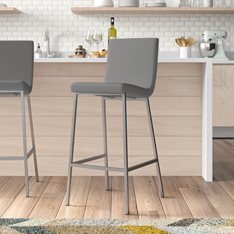 Tabouret de bar et de comptoir Folkston, Similicuir gris, Tabouret de comptoir (siège d'une hauteur de 26 p, Gris