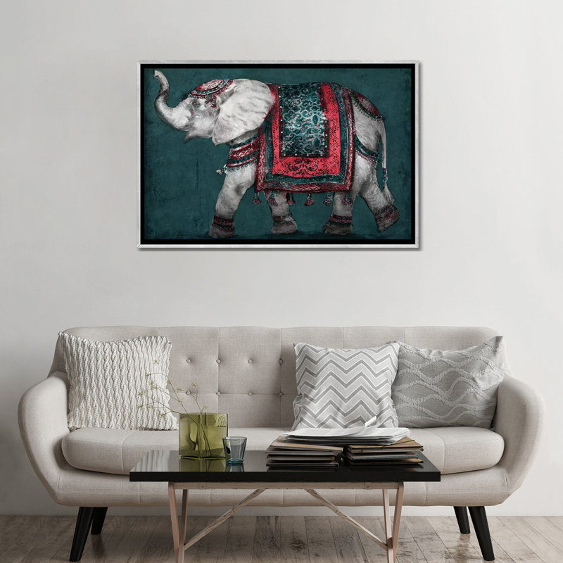Éléphant Regal par Patricia Pinto-impression d’art graphique, Toile avec cadre argenté, Pas de tapis