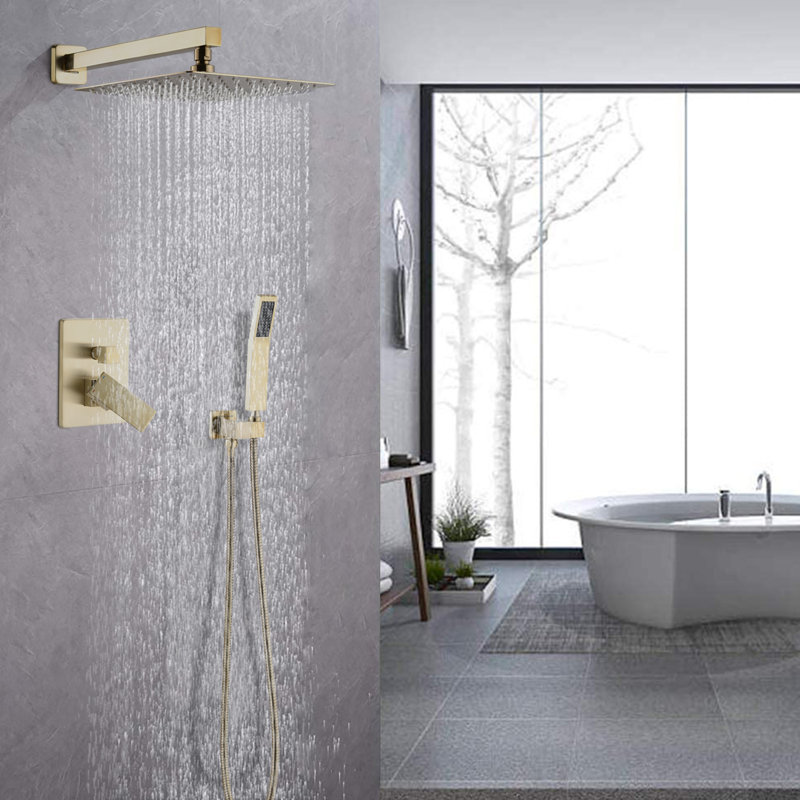 Complete Shower System with Rough in-Valve, Brushed Gold