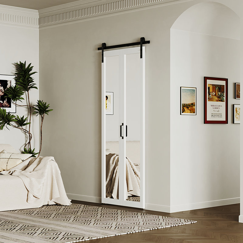 Mirror Surface Sliding Interior Bifold Barn Door With Hardware, 1, 36" x 84"
