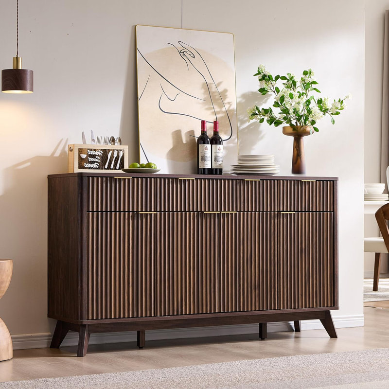 60" Sideboard Buffet Cabinet With Doors And Shelves, Modern Buffet Storage Cabinet With Drawers, Wood Large Sideboard For Kitchen, Living Room For Office, Bedroom Storage Cabinet, Hallway Storage Cabinet