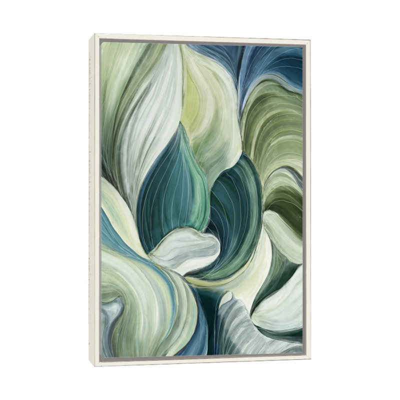 Vagues de feuilles - reproduction d'art murale - toile encadrée, H 40 po x l 26 po, Cadre flottant, Blanc patiné
