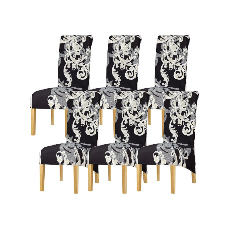 Polyester Box Cushion Dining Chair Slipcover, Polyester - Black Floral