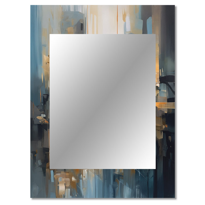 Mélange géométrique orange bleu - miroir mural décoratif minimaliste, miroir moderne, impression d'art en métal