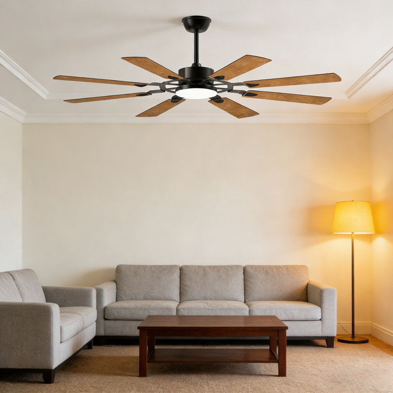Ventilateur de plafond moderne avec moteur à courant continu silencieux réversible, 52 po de largeur