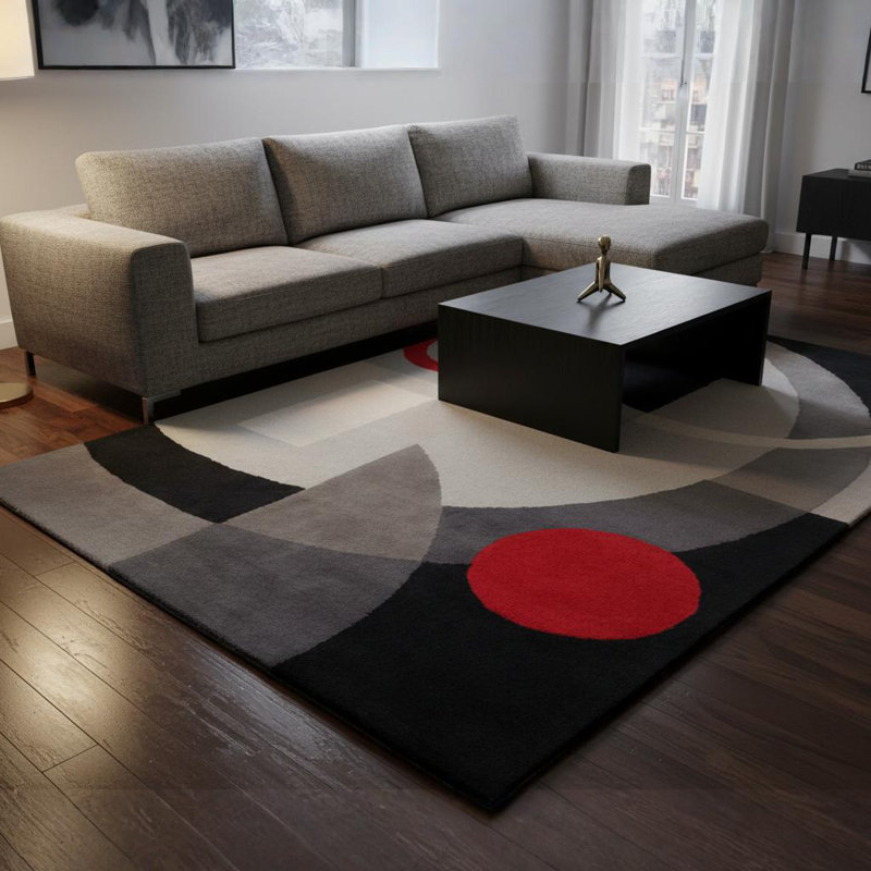 Willa Authentic Hand-Tufted Handmade Black, Grey & Red Modern Abstract Geometric Wool Area Rug
