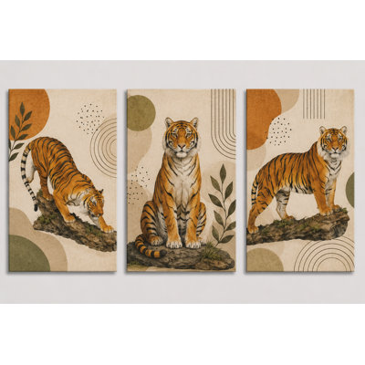 Grand ensemble de 3 impressions sur toile murales de tigre, Boho moderne, décoration animalière pour salon, impression sur toile 16 x 24 pouces - prête à être accrochée
