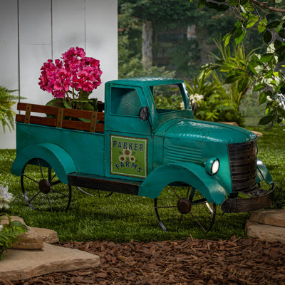 41 in. Solar Lit Antique Metal Farm Truck