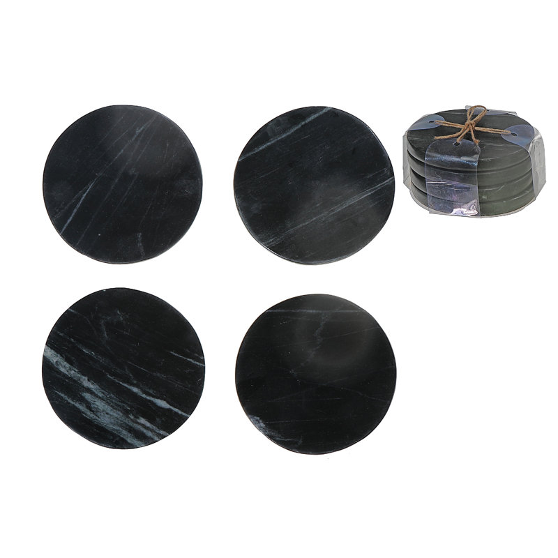 Sous-verre rond en marbre 4 pièces 4 pi x 4 po noir