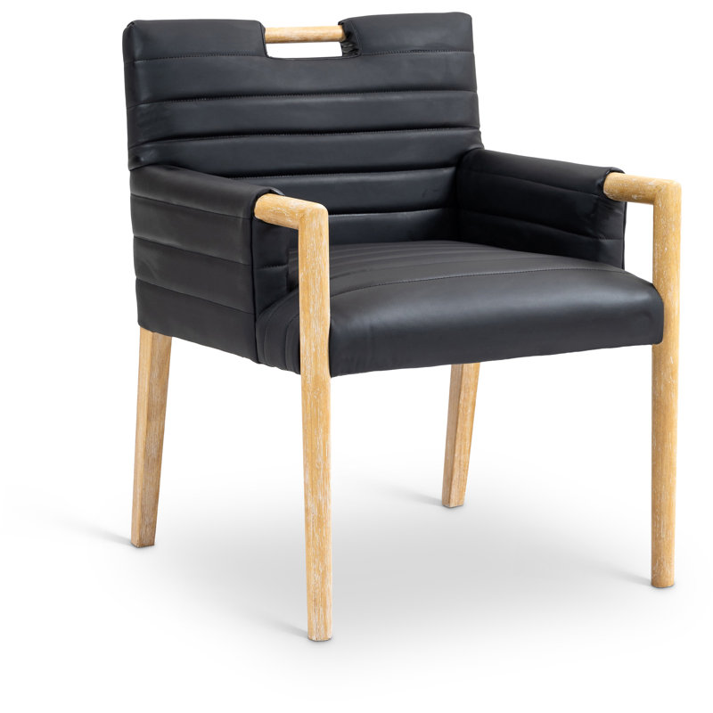 Aimee Vegan Leather Dining Arm Chair, Black Vegan Leather, Natural