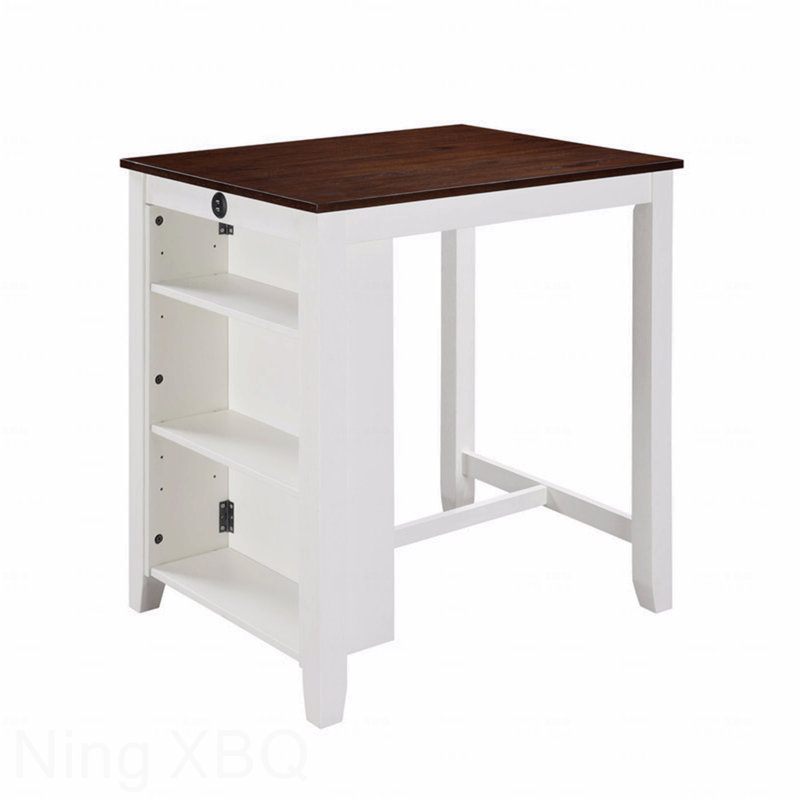 36" Small Space Counter Height Dining Table USB Charging Ports Shelves, White/Brown