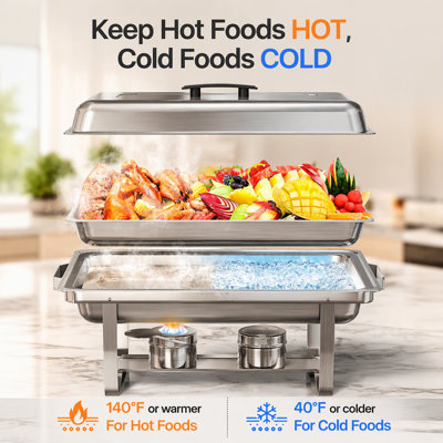 Stainless Steel Buffet Catering Dish Set for Home and Outdoor, 9QT Capacity with 5 Accessories, Easy to Use and Clean