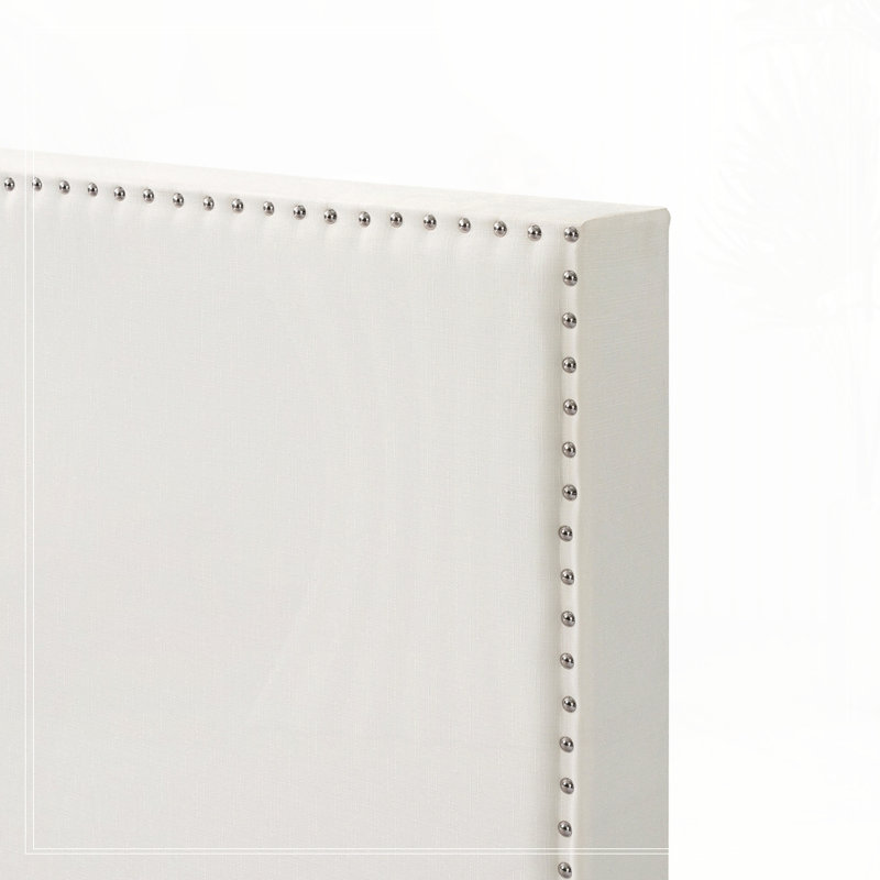 Lit plateforme tapissier en lin, Beige, Complète