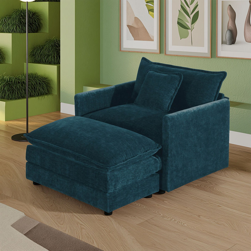 Chaise d'appoint moderne avec repose-pieds, Bleu