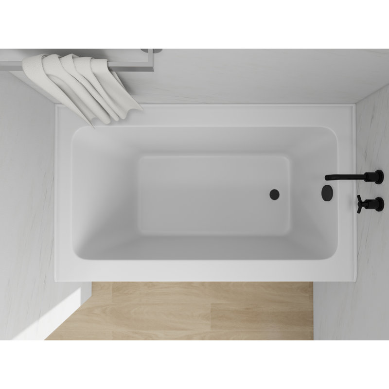 Baignoire de trempage en alcôve rectangulaire en acrylique de 54 pouces avec bride de carrelage à 3 côtés, Blanc / noir mat