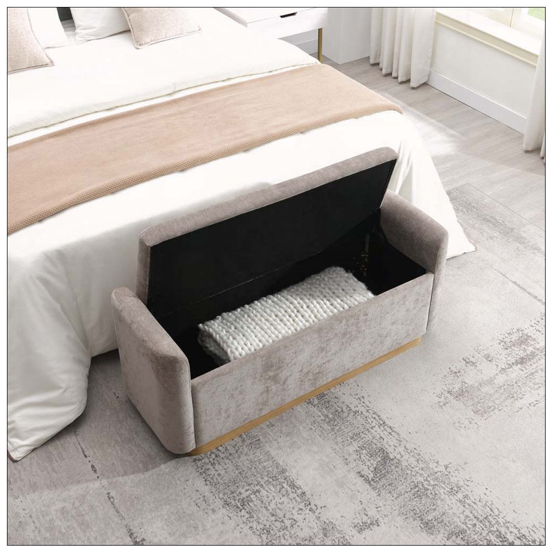 Banc 49 po avec rangement, repose-pieds avec charnière de sécurité, Brun