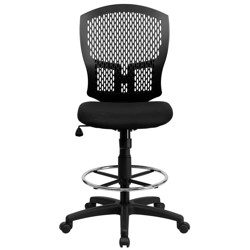 Mid-Back Designer Back Drafting Chair with Fabric Seat and Adjustable Arms, Not Included