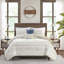 Ensemble d'édredon imprimé 5 pièces avec coussins décoratifs en tissu gaufré taupe / bleu double / grand-136331295