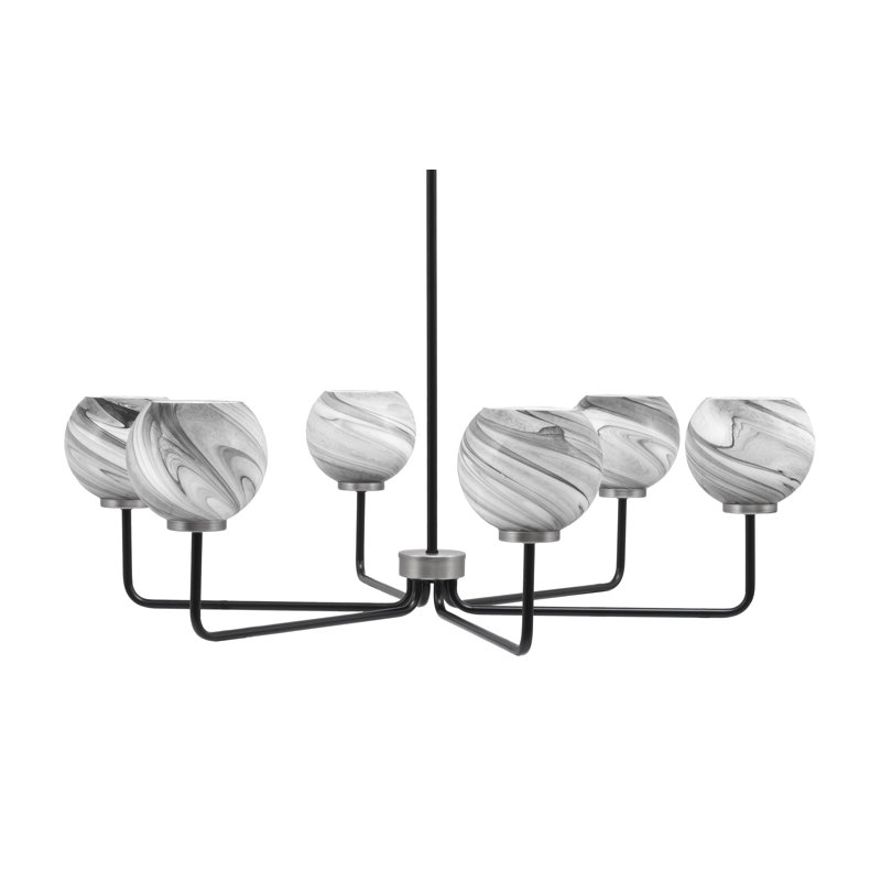 Lustre 6 lumières Amarmula, noir mat et finition graphite, verre tourbillon onyx de 5,75 po, Noir / nickel