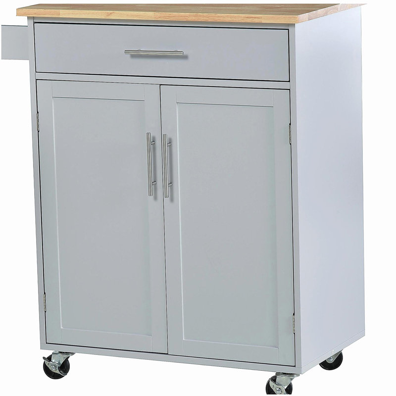 Kitchen Island Trolley with Drawers, Storage Cabinet, and Towel Rack, Grey, Gray