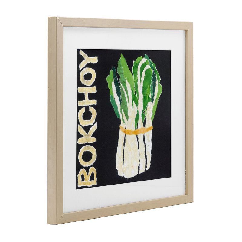 Reproduction sous verre Bok Choy, H 16 po x l 16 po, Cadre de récolte en pin