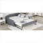 Lit plateforme double rembourré pleine grandeur avec couchette réglable et chargement USB, construction en pin massif, gris froid