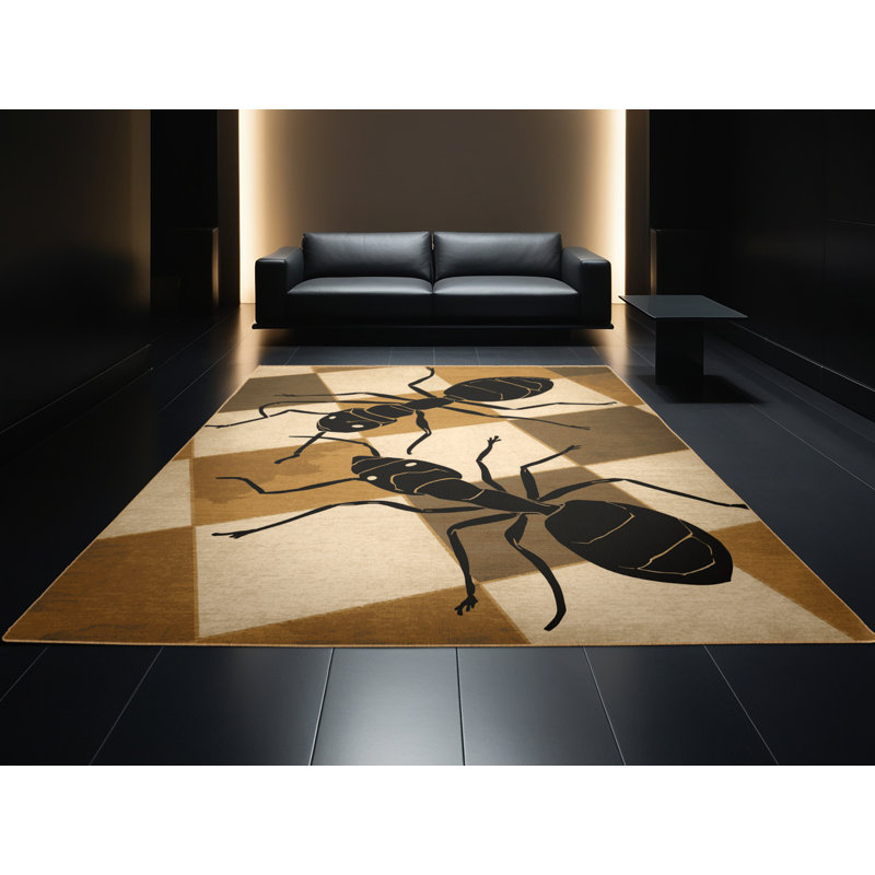 Tapis moelleux moelleux et moelleux à motif de fourmis rétro - brun clair, 8x12
