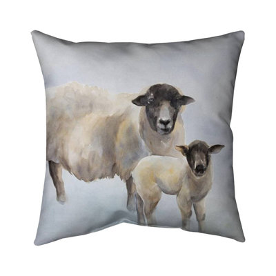 Sheep and its baby - 16"x16" Outdoors Throw pillow - Spun poly - Print on demand