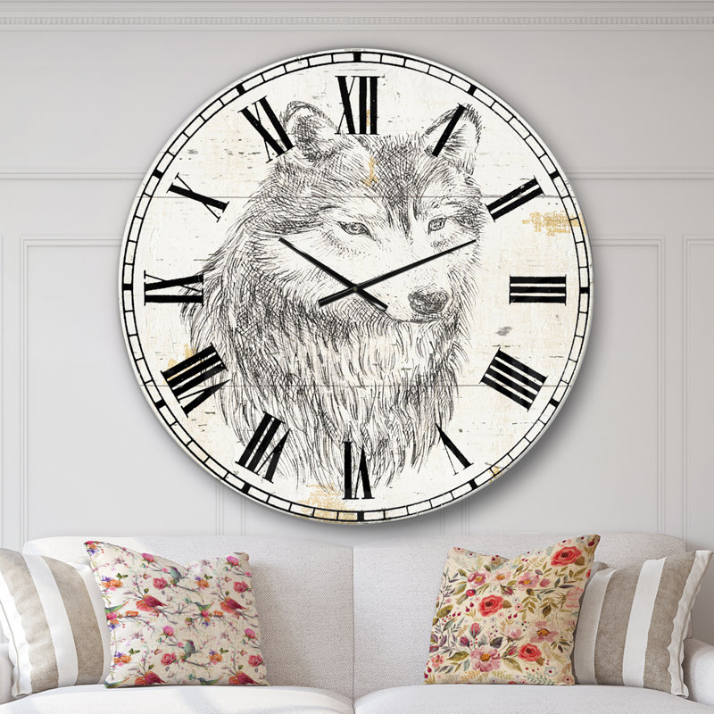 Loup sauvage et magnifique III - Horloge murale traditionnelle, Surdimensionné