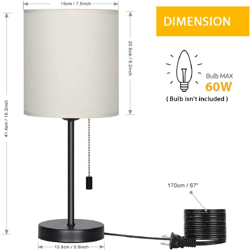 Lampe de table noire 16,3 po Federigo, Crème