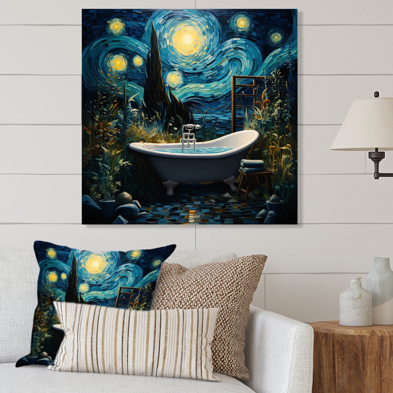 «Blue Starlight Bathroom IV - Raven», art mural en métal, H 16 po x l 16 po