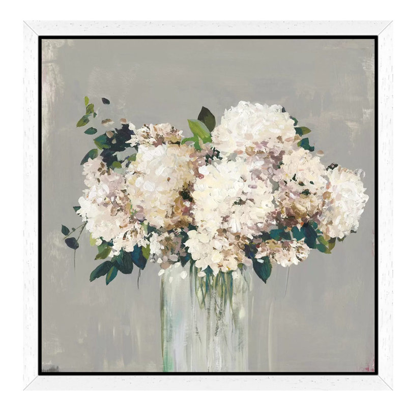 White Hydrangea by Allison Pearce - Wrapped Canvas Painting, 93.98 cm H x 93.98 cm W, White Framed