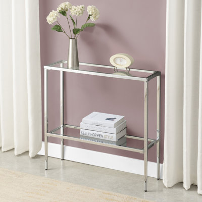 Bukhari 31.5'' Glass Chrome Entryway Hall Table with Shelf