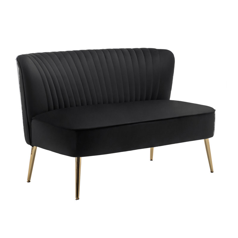 Delmon Velvet Loveseat with Gold Chrome Legs, Black Velvet